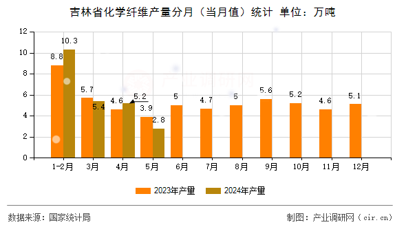 吉林省化學纖維產量分月（當月值）統計